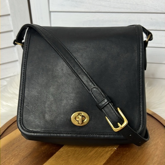 VINTAGE COACH l Companion Legacy Black Leather Crossbody Bag Style 9078 90s - Picture 1 of 14